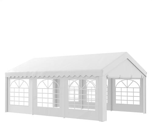 Outsunny 6m x 4m Marquee Party Tent, Heavy Duty Wedding Canopy with Sidewalls, Doors, Windows, Galvanised Garden Gazebo for Parties Events, White