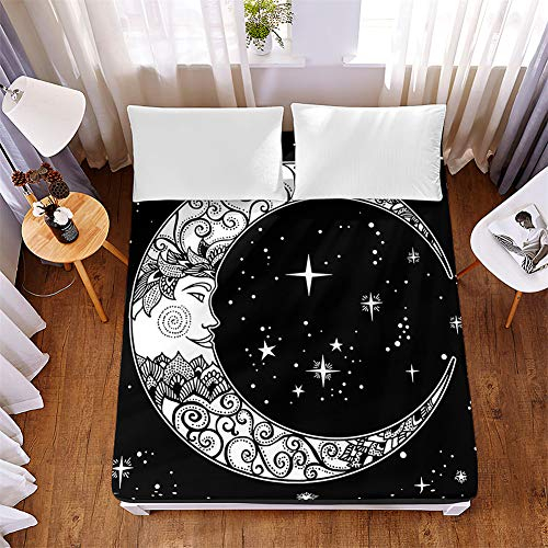 Chickw1 Mikrofaser Spannbettlaken, 3D Drucken Spannbetttuch Steghöhe bis 30cm, Boxspringbett Spannbetttuch Weiche Atmungsaktivem für Kinder und Erwachsene (Weißer Sternenhimmel,120x200x30cm)