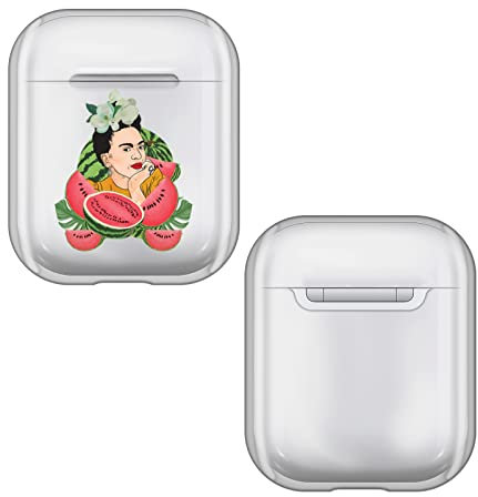Head Case Designs Offizielle Frida Kahlo Wassermelone Portraits Durchsichtig Harte Kristall Handyhülle Hülle Huelle kompatibel mit Apple AirPods 1 1st Gen / 2 2nd Gen Charging Case