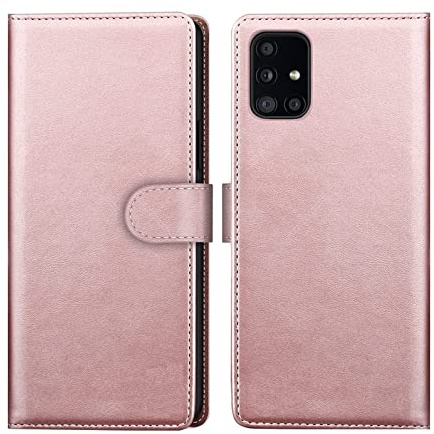 NWNK13 For Samsung A71 Phone Case Premium Leather Flip Case Book Wallet Case Card Holder Media Stand Shock Proof Protective Phone Cover Compatible for Samsung Galaxy A71 (Rosegold)