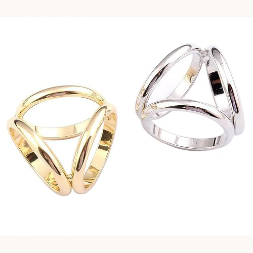 Lot de 2 boucles de foulard à trois anneaux - Style moderne et simple - En soie - Pour femme - Argenté et doré
