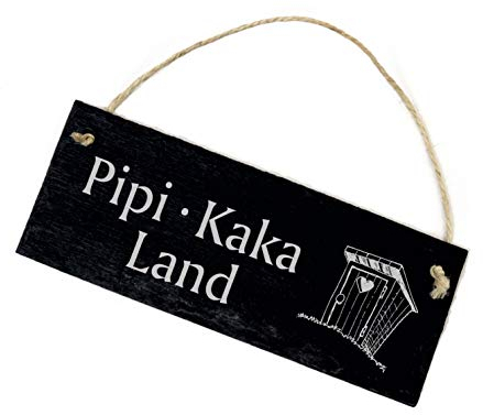Pipi Kaka Land Schild Schiefertafel Gravur - Toilettenschild Schiefer WC Türschild 22x8cm | Dekolando