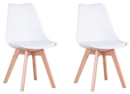 GrandCA HOME Set di 2 Sedie Imbottite per Sala da Pranzo Con Gambe in Legno Massello di Faggio, Adatte per Sala da Pranzo, Soggiorno, Cucina, Camera da Letto, Bianco