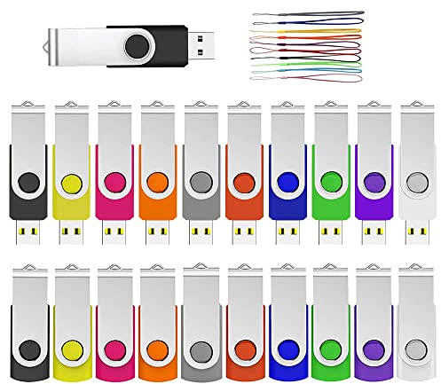Lot de 20 Clé USB 2 Go ABLAZE Clef USB 2Go Rotation Pendrive USB 2.0 Mémoire Stick Disque avec 20 Cordes (10 Couleurs,2GB*20PCS)