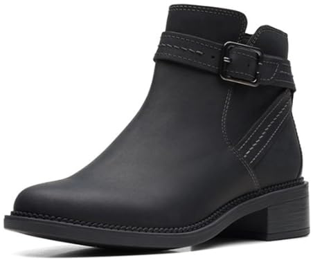 Clarks Women's Maye Strap Ankle Boot, Black Leather, 8 Medium US