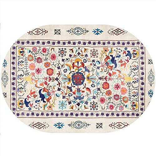 Rururug Designer Teppich Oval Modern Kurzflor Vintage orientalisch Ornament Wohnzimmer Schlafzimmer Teppiche Flur rutschfest Waschbar, Bunte Vintage Blumenverzierung Oval 140 x 200 cm