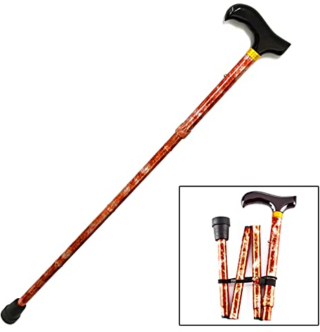Gehstock Faltbar Aluminium Höhenverstellbar 81-92 cm Gehstütze Holzdesign Spazierstock Gehhilfe mit Holzgriff Wanderstock Kupferfarben