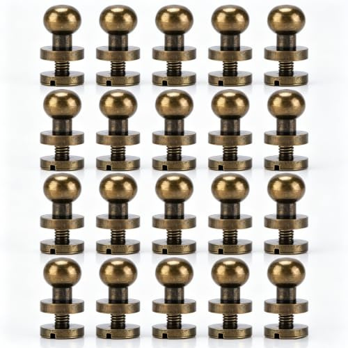 Ensemble de 20 boutons ronds en laiton solide, rivets en cuir Chicago vis clou rivets boutons en laiton pour sacs à main, chaussures, vêtements (10x8mm)
