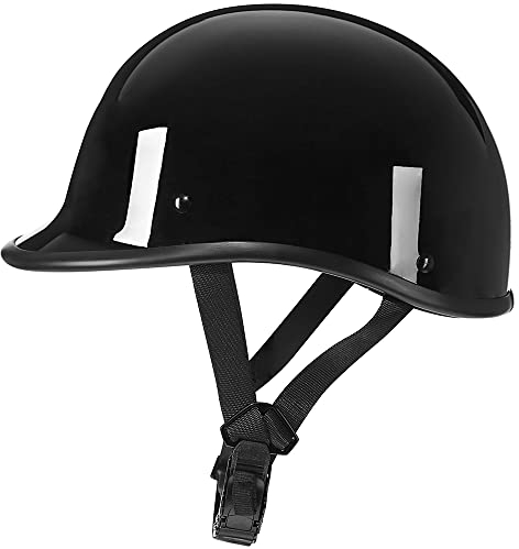 Woljay Helm Half Cap Vintage Shell Motorradhelm mit offenem Gesicht – DOT Geprüft (Mittelgroß, Schwarz glänzend)