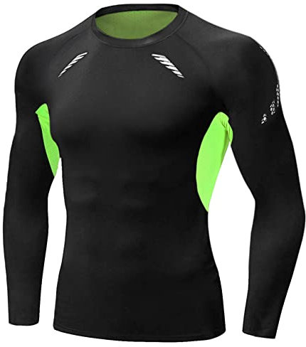 Terecey Maglia a Compressione Uomo Manica Lunga Maglia Termica Uomo Ad Asciugatura Rapida Maglie Tecnica Traspirante Maglie Sportiva Palestra T-Shirt Verde-L