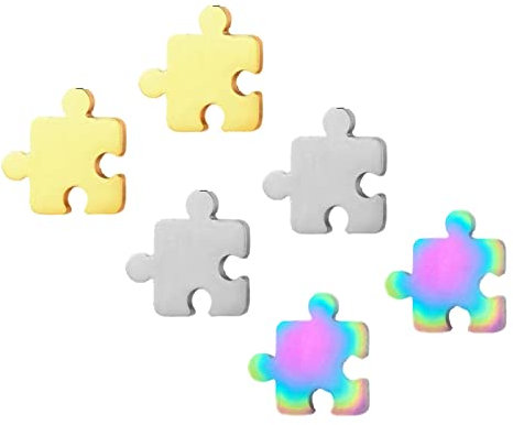 IDB Stainless Steel Small Jigsaw Puzzle Piece Stud Earrings For Men or Women,Approx. 3/8 inch (0.4,10mm),Super Cute Dainty Autism Awareness Studs in Gold,Silver, Stainless Steel, No Gemstone