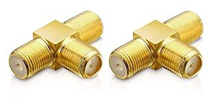 conecto F-Verbinder, doppel F-Kupplung, 1x F-Buchse auf 2x F-Buchse, Adapter zur Erweiterung von Antennen-Kabel/Koaxial-Kabel, vergoldet, 2er Set