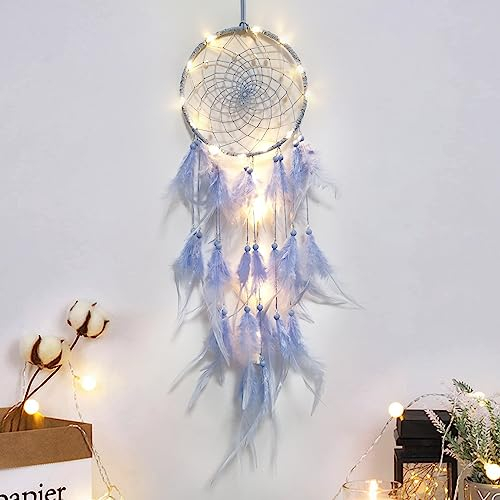 Hongyans Traumfänger mit LED Licht Handgefertigt Dreamcatcher mit Federn Böhmen Dekoration für Schlafzimmer Hochzeit Wandbehang Ornament Mädchen Kinder Geschenk