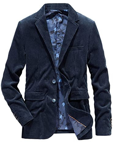 Awoyep Herren Cord Sakko, Herren Sakko Blazer Lange Ärmel Revers Cord Blazer Slim Fit Modern Anzug Jacke Einreihig Einfarbig Casual Blazer Mantel für Business Hochzeit Freizeit (Color : Blue, Size :