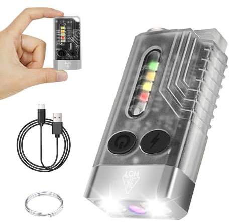 Mini Torcia LED Ricaricabile, 1000 Lumen Mini Torcia EDC, Sorgente Luminosa Multicolore, Luce UV 365nm, con Base Magnetica e Allarme Acustico, IPX4 Impermeabile Piccola Torcia LED Tascabile Potente