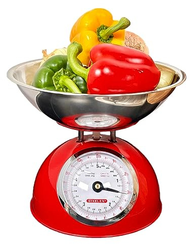Kitchen Scales With Bowl Steelex Glossy Metal Retro Mechanical Food Weighing (Red)
