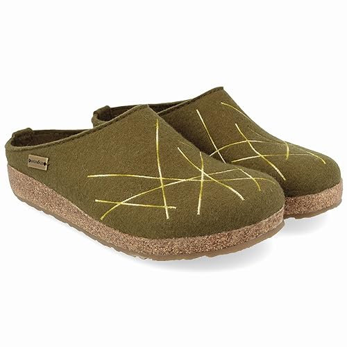 HAFLINGER Grizzly Mikado Filzpantoffeln mit Gummisohle Unisex Grün (Olivgrün 116), Gr. 37
