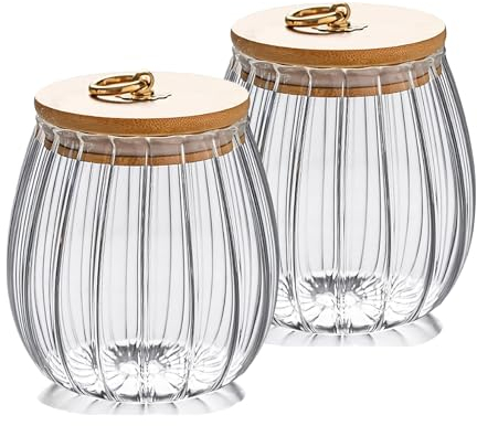 HYEIOL Vorratsdosen Glas mit Holzdeckel 2er Set, 700ml Vorratsgläser mit Bambusdeckel, Keksglas mit Deckel, Aufbewahrungsdosen Küche für Kaffeebohnen Pasta Süßigkeiten Teebeutel Cornflakes