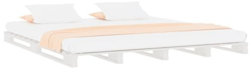 vidaXL Palettenbett, Bettgestell Bettrahmen mit Lattenrost, Bett Holzbett für Schlafzimmer, Doppelbett Massivholzbett, Weiß 180x200cm Massivholz