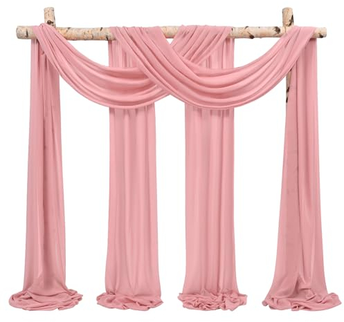 Showgeous 2 pannelli tende in chiffon per arco nuziale 28 x20ft tessuto rosa polverosa drappeggio arco tende in chiffon trasparente decorazioni in tela per soffitto