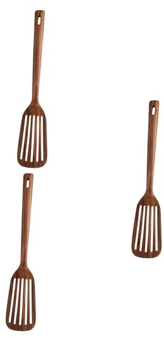 Ciieeo 3piezas Espátula De Madera De Teak Para Cocina Utensilio Mango y Ranuras Para Cocinar y Sin Daños Utensilios De Cocina