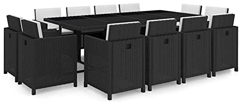 SECOLI Rattan Essgruppe, 12 Personen, Gartenmöbel, Schwarz und Weiß, Garten Sitzgruppe, Sitzgarnitur mit Auflagen, Gartengarnitur, Balkonmöbel Set