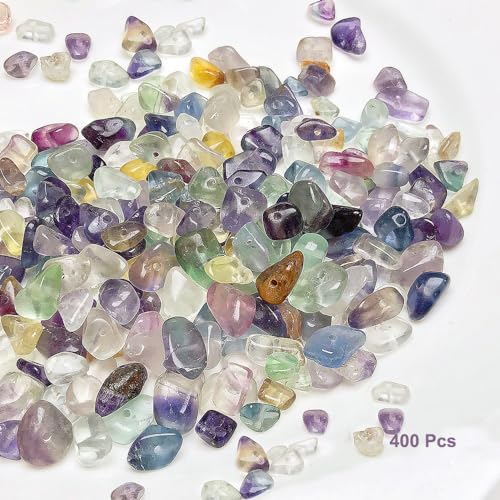 400 Piezas Perlas de Fluorita, Chips de Cristal de Fluorita, Perlas de Piedras Preciosas Irregulares con Agujero, 5-8 mm Piedras Naturales de Cristales para Hacer Joyas, Pulseras, Collares, Pendientes