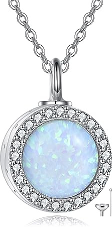 ONEFINITY Opal Urne Kette für Asche Sterling Silber Opal Kremation Schmuck für Asche Erinnerung Schmuck für Damen