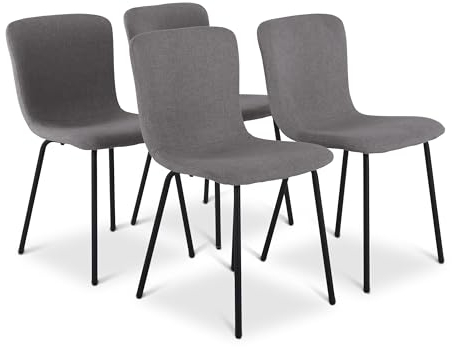 Raburg Esszimmerstuhl 4er-Set, gepolstert, 4-Fuß-Gestell, Küchenstuhl im Set, Stoffbezug, Belastbarkeit 110 kg, mit 4-Fuß-Gestell aus Metall in Schwarz, Kaja, Bezugfarbe Hellgrau