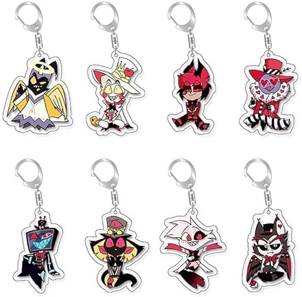 Puruuige Hazbin Hotel Cosplay Schlüsselanhänger Engel Staub Schlüsselanhänger Kreative Serie Anime Zubehör Acryl Anhänger Sammlung Geschenke 8 Stück, 8 Stück., 6 cm