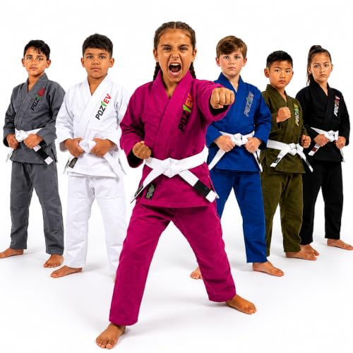 POZTEV Kids Brazilian Jiu Jitsu Gi For Kids BJJ Gi Youth Grappling Kimonos Preshrunk Lightweight Children Martial Arts Training Uniform With Free White Belt (P,K0)