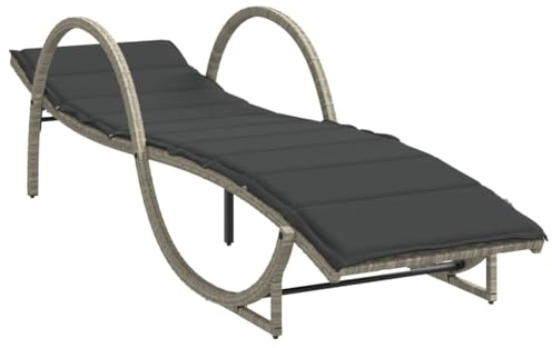 vidaXL Sonnenliege mit Auflage, Gartenliege mit Stahlrahmen, Liegestuhl für Außenbereich, Relaxliege Gartenmöbel, Modern, Hellgrau Poly Rattan