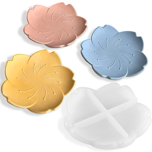 3D Kirschblüten Blütenblätter Tablett Silikonform Blumen Schmuckaufbewahrung Teller Silikonformen Gießformen Silikon Gießform Schmuckschale Epoxidharz Formen Schmucktablett Snackteller Resin Formen