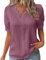 Tee Shirt Femme Col V Dentelle Tunique Femme Grande Taille été Léger Chemise Femme Chic Et élégant Manche Courte Blouse Top Haut Femme Ete Fluide Pas Cher Fashion Soiree (Rose-2, XXL)