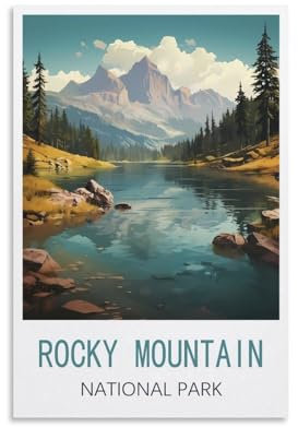 CNAHEIZ Rocky Mountain National Park Vintage-Reiseposter Landschaft, 50 x 75 cm, Leinwand-Kunstdruck, Gemälde für Wanddekoration, Wohnzimmer, Schlafzimmer
