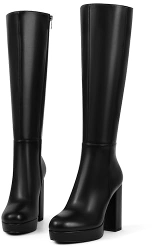 zhsrin Women's Platform Knee High Boots Chunky Heel Side Zipper