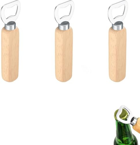 ACTIUSIS Geschenk Flaschenöffner, Holzgriff, Edelstahl, 3 Stück