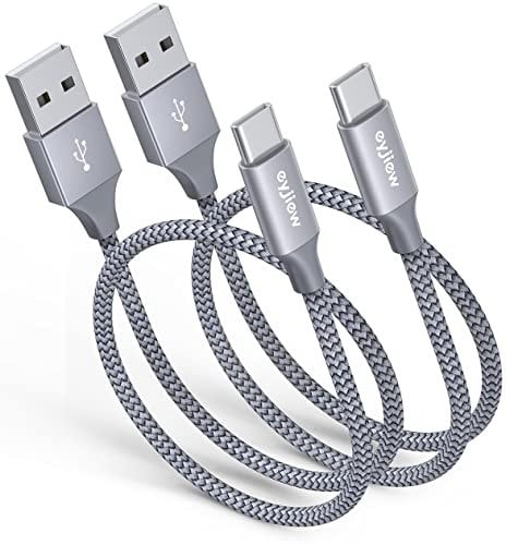 eyjiew USB C Charger Cable 0.5m 2Pack, Short USB A to USB C 50cm Car Charger Cable 3A Fast Charging Nylon Braided Type C Cord for iPhone 16 15 Pro Max,Galaxy,Power Bank,Pixel,PS5,Switch-Grey