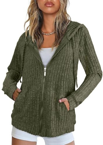Flikity Hooded Cardigan Women, Zip Up Ladies Hoodies Long Sleeve Top Womens Christmas Tops Lightweight Jackets Work Cardigan Womens Spring Coats Autumn Clothes Green L