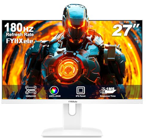 FYHXele Monitor Gaming Blanc de 27 Pouces 2K 180Hz QHD (2560X1440) IPS 1ms MPRT 16:9, Moniteur PC avec Prise en Charge de 144Hz/165Hz/180Hz, AMD FreeSync Premium, DisplayPort, HDMI, Montage VESA