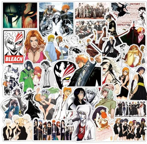 Anime-Bleach-Aufkleber, coole Bleach-Anime-Aufkleber, 50 Stück Aufkleber für Auto, Laptop, Wasserflaschen, Aufkleber für Teenager, niedliche Vinyl-Aufkleber