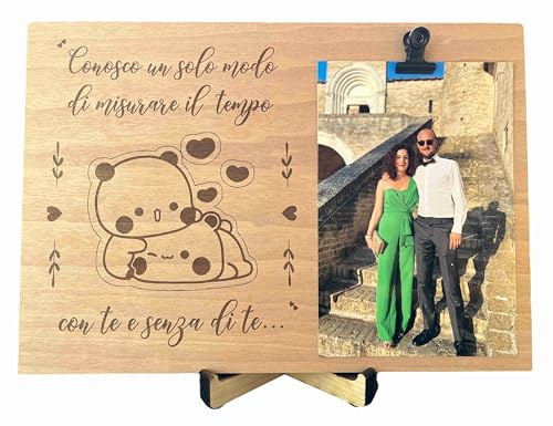 Portafoto da tavolo in legno, Cornice moderna, Idea regalo Uomo Donna, Quadretto con molletta, Dedica a scelta per Amico o Amica, Decorazione per interni (Coppia)