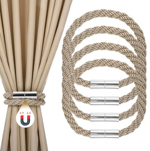 JIZZU 4 Pièces Embrasses de Rideau Magnétiques,Embrase de Rideaux Aimanté,Attaches Rideaux en Coton tissé à la Main pour Maison, Salon, Chambre et Bureau - Couleur Rose cendré