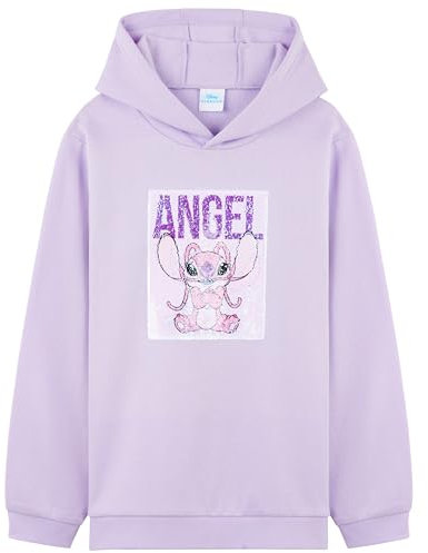 Disney Stitch Pullover Mädchen, Warm, Weich & Trendy, Hoodie Kapuzenpullover für Kinder, Geschenke für Mädchen (Lila Pailletten Stitch, 13-14 Jahre)
