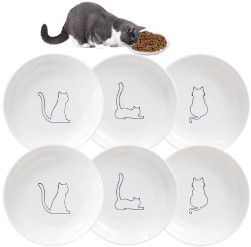 Keramischer Katzennapf, 6 Stück Flach, modernes Design, Vorbeugung gegen Schnurrhaar-Stress, Futter- und Wassernapf für Katzen und Kleintiere