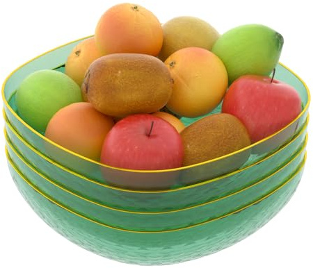Minekkyes 4-Pack Plastic Decorative Fruit Bowl, Modern Serving Bowl for Table Countertop, Living Room (Green)