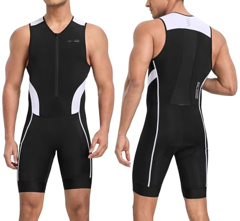 Santic Combinaison de triathlon pour homme - Leotard rembourré - Monopièce sans manches - Pro Triathlon-Anzug - Trisuit à manches courtes - Combinaison de cyclisme pour la natation, le cyclisme et la