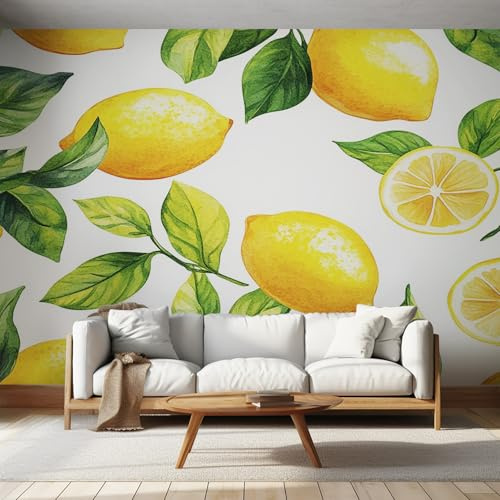 Generisch Tapete Zitrone Vliestapete Frucht Blatt 352X250cm Fototapete Wohnzimmer Motivtapete Schlafzimmer Tapeten Deko, Mustertapete, Wandtapete D13