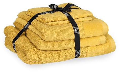 SCHÖNER WOHNEN Handtuch Set Baumwolle Frottee 5er Set 1 Duschtuch, 2 Handtücher & 2 Gästehandtücher - gelb - Öko-Tex - groß - weich & flauschig - für Bad, Baby, Kinder & Sauna