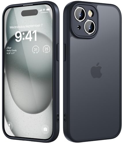 HGH für iPhone 15 Hülle, Schwarz | Vollständiger Kameraschutz Stoßfest Kratzfest Anti-Fingerabdruck Transluzente Rückseite Matt Handyhülle für iPhone 15